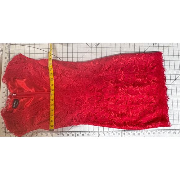 Bebe 90s Red Floral Lace V Neck Cap Sleeve Bodycon Dress Women 0 - Picture 7 of 8